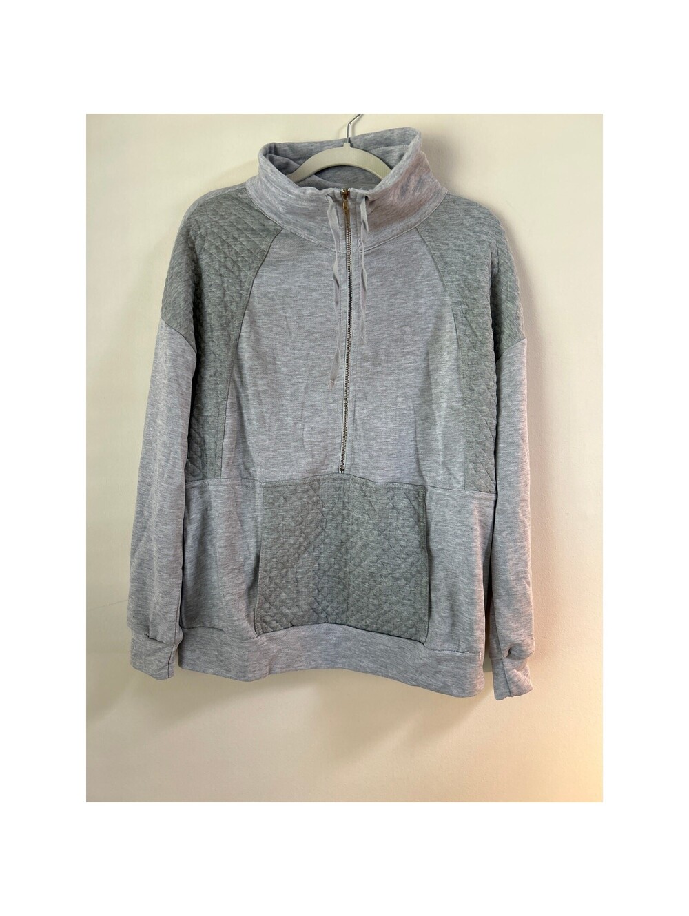 Womens Small Gray Quilted Half Zip Pullover Sweatshirt Funnel Neck Athleisure